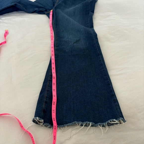 LOFT Slim Flare Denim Jeans Raw Edged Hem Dark Wash Size P32/14 - Picture 13 of 15